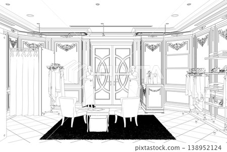 shopping mall, contour visualization, 3D illustration, sketch, outline shopping mall, contour visualization, 3D illustration, sketch, outline 138952124