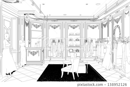shopping mall, contour visualization, 3D illustration, sketch, outline shopping mall, contour visualization, 3D illustration, sketch, outline 138952126