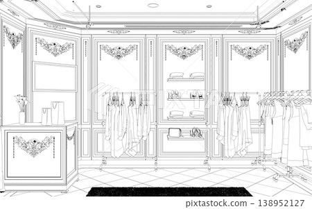 shopping mall, contour visualization, 3D illustration, sketch, outline shopping mall, contour visualization, 3D illustration, sketch, outline 138952127