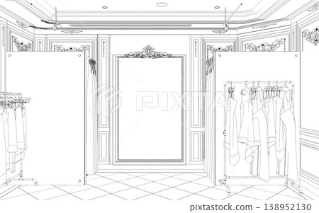 shopping mall, contour visualization, 3D illustration, sketch, outline shopping mall, contour visualization, 3D illustration, sketch, outline 138952130