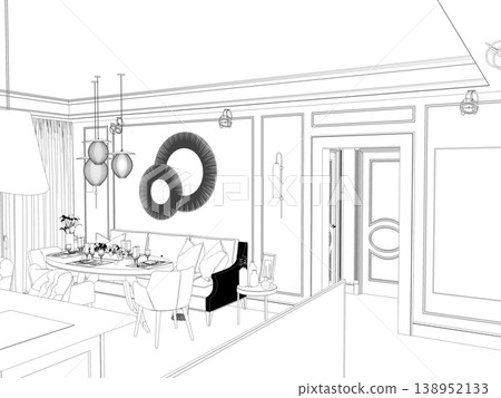 shopping mall, contour visualization, 3D illustration, sketch, outline shopping mall, contour visualization, 3D illustration, sketch, outline 138952133