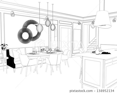 shopping mall, contour visualization, 3D illustration, sketch, outline shopping mall, contour visualization, 3D illustration, sketch, outline 138952134