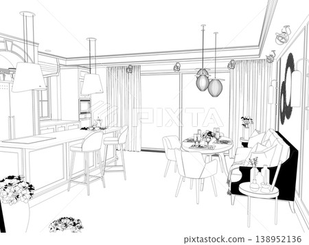 shopping mall, contour visualization, 3D illustration, sketch, outline shopping mall, contour visualization, 3D illustration, sketch, outline 138952136