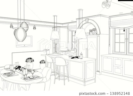 shopping mall, contour visualization, 3D illustration, sketch, outline shopping mall, contour visualization, 3D illustration, sketch, outline 138952148