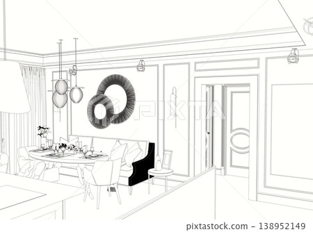 shopping mall, contour visualization, 3D illustration, sketch, outline shopping mall, contour visualization, 3D illustration, sketch, outline 138952149