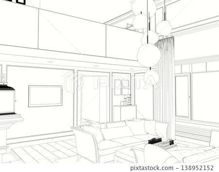 shopping mall, contour visualization, 3D illustration, sketch, outline shopping mall, contour visualization, 3D illustration, sketch, outline 138952152