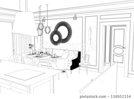 shopping mall, contour visualization, 3D illustration, sketch, outline shopping mall, contour visualization, 3D illustration, sketch, outline 138952154