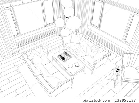 shopping mall, contour visualization, 3D illustration, sketch, outline shopping mall, contour visualization, 3D illustration, sketch, outline 138952158