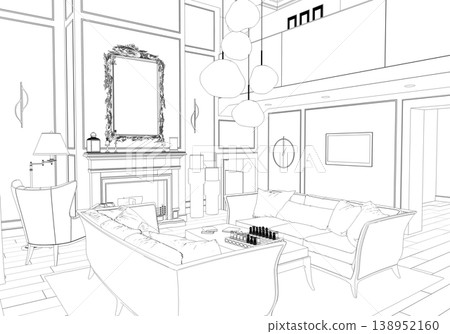 shopping mall, contour visualization, 3D illustration, sketch, outline shopping mall, contour visualization, 3D illustration, sketch, outline 138952160