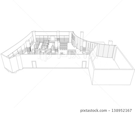 shopping mall, contour visualization, 3D illustration, sketch, outline shopping mall, contour visualization, 3D illustration, sketch, outline 138952167