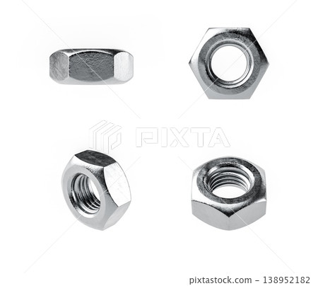 Collection of Metal Nuts on White Background 138952182