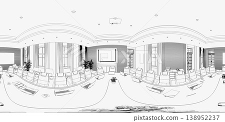 spherical panorama of the interior, contour visualization, 3D illustration, sketch, outline spherical panorama of the interior, contour visualization, 3D illustration, sketch, outline 138952237