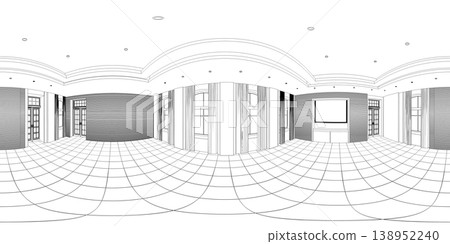 spherical panorama of the interior, contour visualization, 3D illustration, sketch, outline 138952240