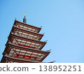A clear blue sky and a seven-story pagoda 138952251