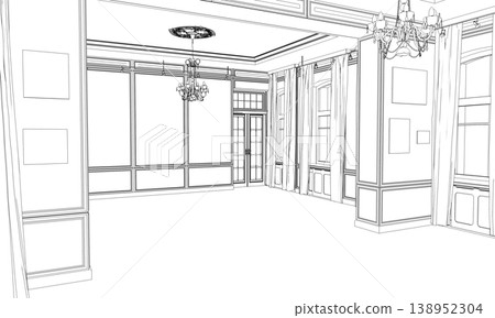 interior contour visualization, 3D illustration, sketch, outline 138952304