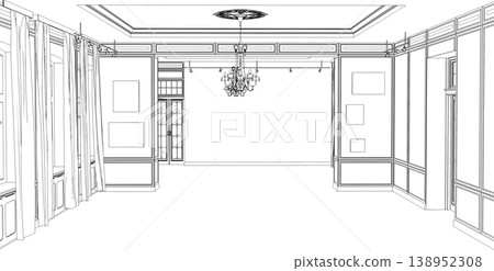 interior contour visualization, 3D illustration, sketch, outline interior contour visualization, 3D illustration, sketch, outline 138952308