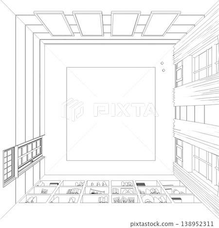 interior contour visualization, 3D illustration, sketch, outline interior contour visualization, 3D illustration, sketch, outline 138952311