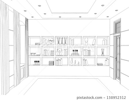 interior contour visualization, 3D illustration, sketch, outline interior contour visualization, 3D illustration, sketch, outline 138952312