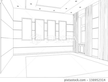interior contour visualization, 3D illustration, sketch, outline interior contour visualization, 3D illustration, sketch, outline 138952314