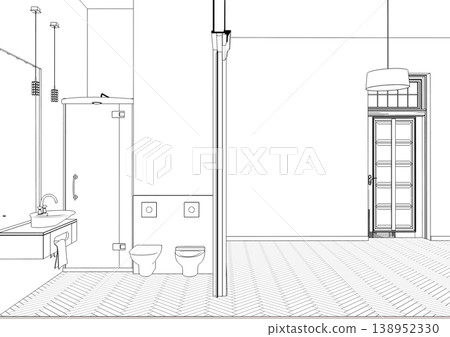 interior contour visualization, 3D illustration, sketch, outline 138952330