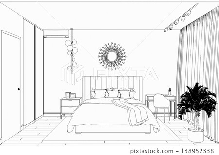interior contour visualization, 3D illustration, sketch, outline 138952338
