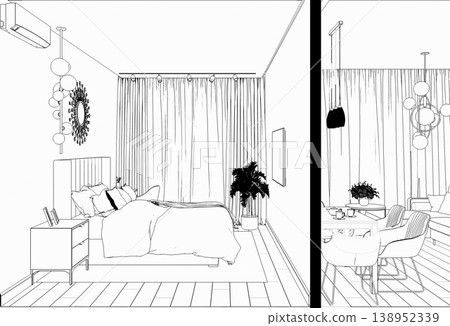 interior contour visualization, 3D illustration, sketch, outline 138952339