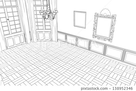 interior contour visualization, 3D illustration, sketch, outline 138952346