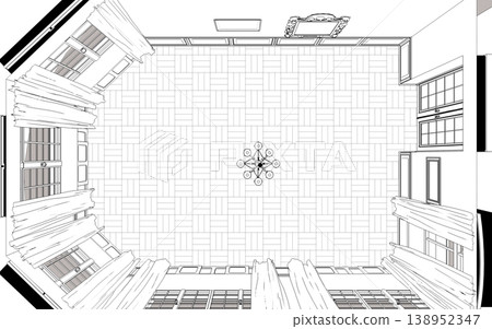 interior contour visualization, 3D illustration, sketch, outline interior contour visualization, 3D illustration, sketch, outline 138952347
