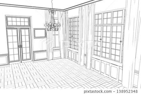 interior contour visualization, 3D illustration, sketch, outline 138952348