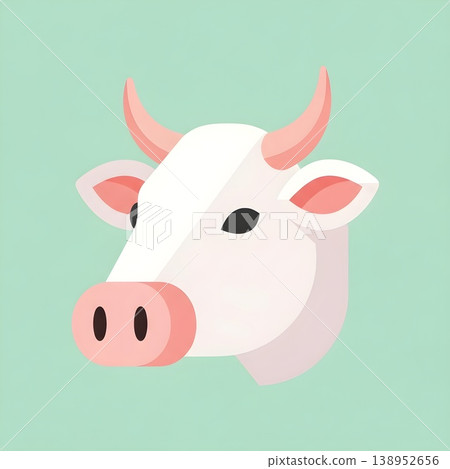 Adorable Minimalist Cow Head Illustration on Soft Green Background 138952656