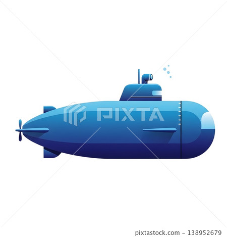 Blue Submarine Underwater Exploration Vehicle Cartoon Illustration 138952679