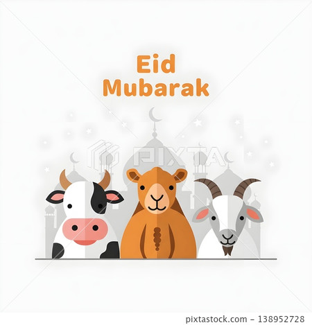 Happy Eid Mubarak Festival with Sacrificial Animals Happy Eid Mubarak Festival with Sacrificial Animals 138952728