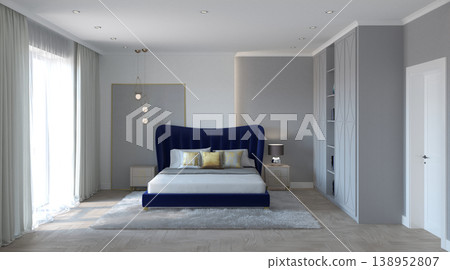 bedroom, interior visualization, 3D illustration 138952807