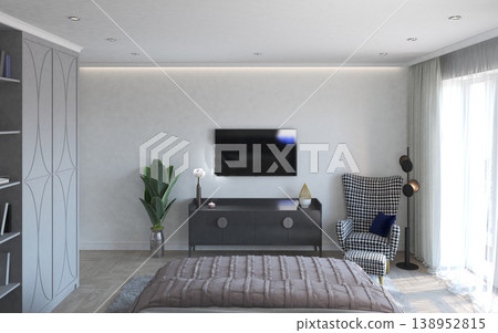 bedroom, interior visualization, 3D illustration bedroom, interior visualization, 3D illustration 138952815