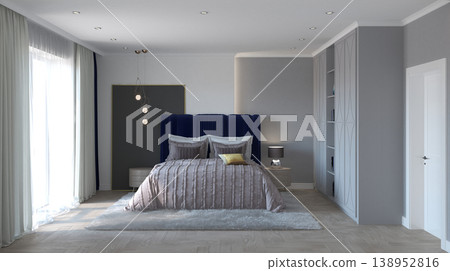 bedroom, interior visualization, 3D illustration 138952816