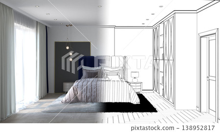 bedroom, interior visualization, 3D illustration 138952817