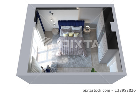 bedroom, interior visualization, 3D illustration 138952820