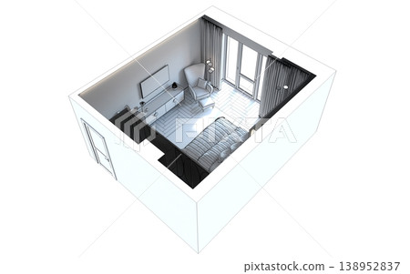 bedroom, interior visualization, 3D illustration 138952837