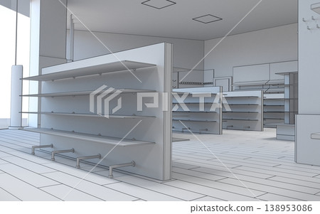 commercial premises, shop, interior visualization, 3D illustration commercial premises, shop, interior visualization, 3D illustration 138953086