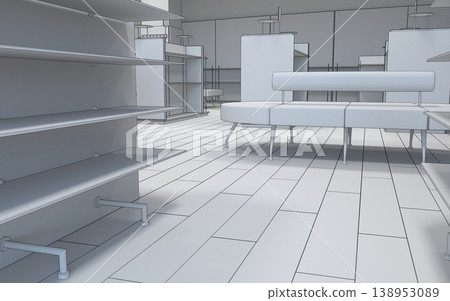 commercial premises, shop, interior visualization, 3D illustration commercial premises, shop, interior visualization, 3D illustration 138953089