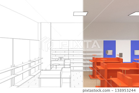 shopping mall, interior visualization, 3D illustration shopping mall, interior visualization, 3D illustration 138953244
