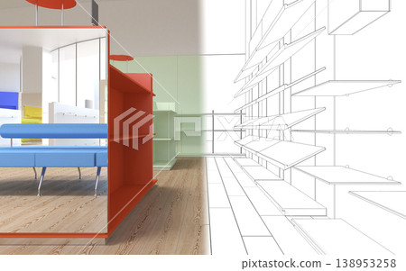 shopping mall, interior visualization, 3D illustration shopping mall, interior visualization, 3D illustration 138953258