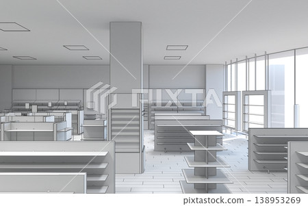 shopping mall, interior visualization, 3D illustration shopping mall, interior visualization, 3D illustration 138953269