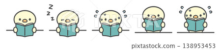 A set of hand-drawn illustrations of chicks reading. A set of hand-drawn illustrations of chicks reading. 138953453