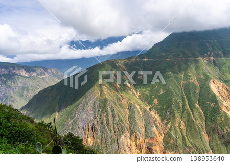 Lush green slopes of Colca Canyon, Peru 138953640