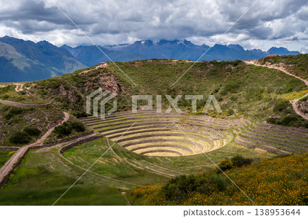 Inca agricultural terraces at Moray in the Sacred Valley, Peru 138953644