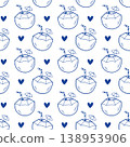 Coconut cocktail seamless pattern blue line art doodle tropical drink background for textile print 138953906