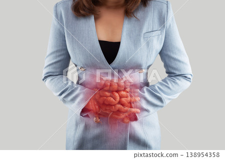 Intestinal Pain Concept with Digestive System Disorder and Abdominal Discomfort 138954358
