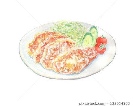 豬肉薑汁炒菜水彩插圖 豬肉薑汁炒菜水彩插圖 138954503