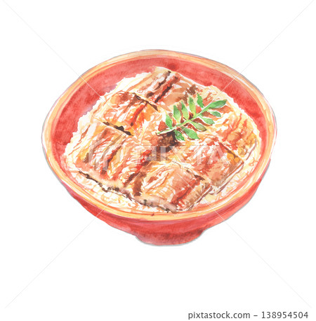 鰻魚飯碗的水彩插圖 鰻魚飯碗的水彩插圖 138954504